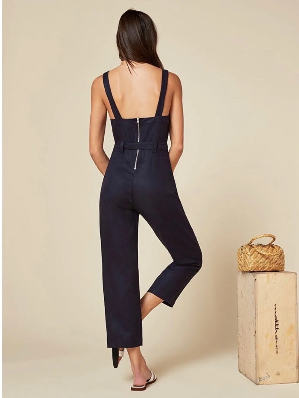 Reformation Black Linen Lunna Jumpsuit Overalls